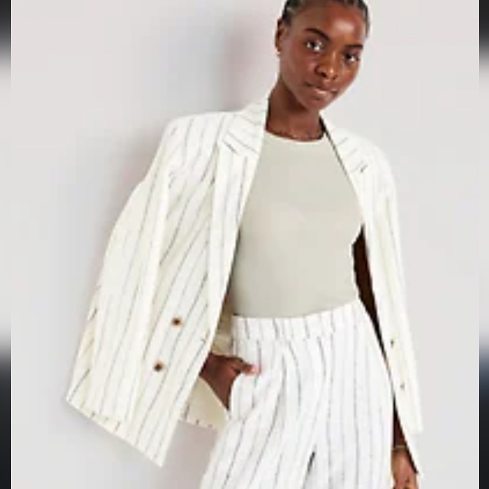 Oversized Linen Blend Double Breasted Plus Size Blazer. Size 2x